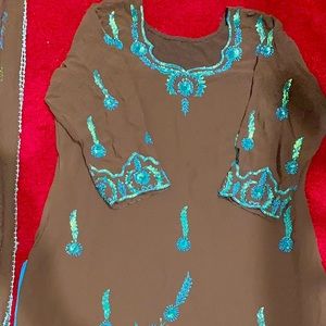 Chiffon 3 piece embroidered suit